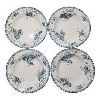 Lot de 4 assiettes à soupe de la faïencerie de Sarreguemines modèle Royat