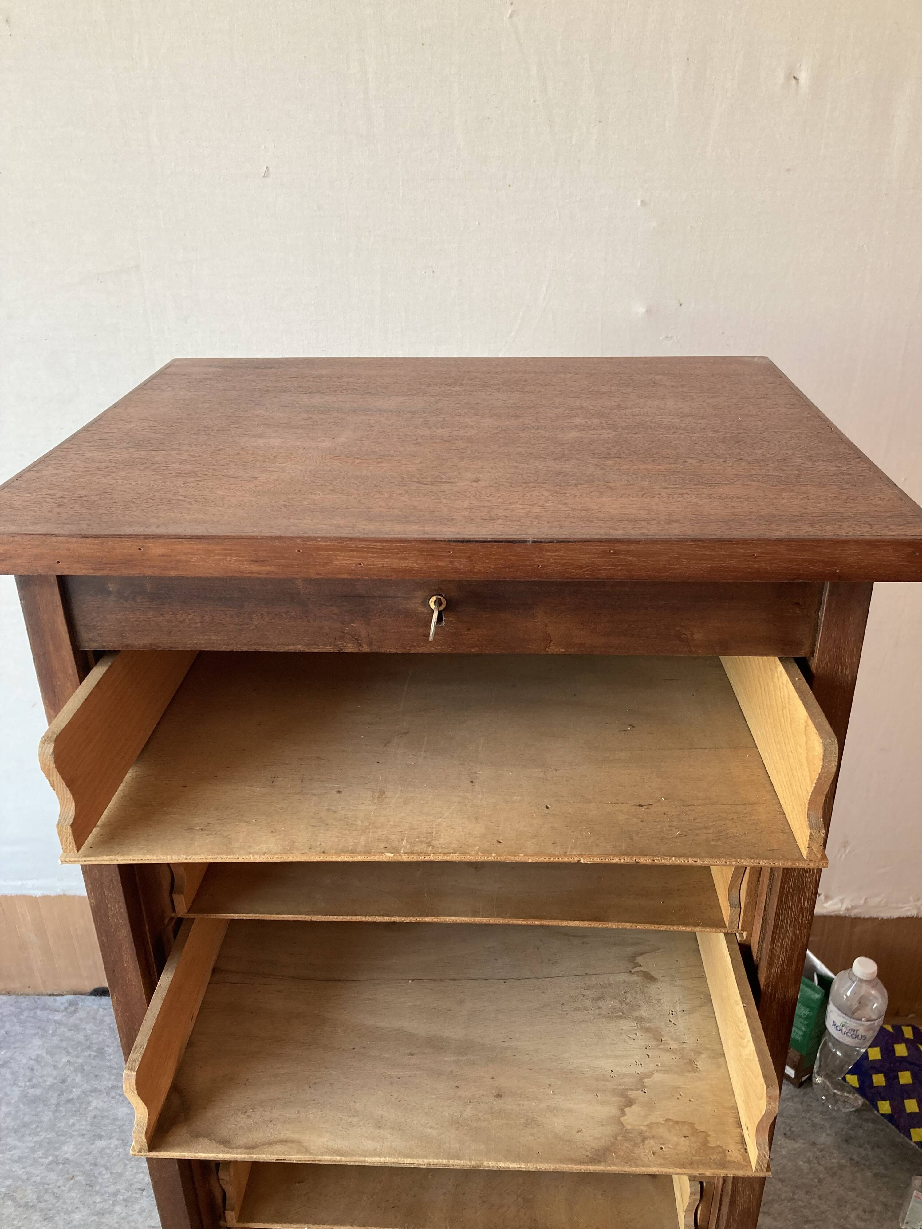 Small curtain filing cabinet.