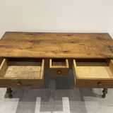 Antique natural wood farm table with 3 drawers