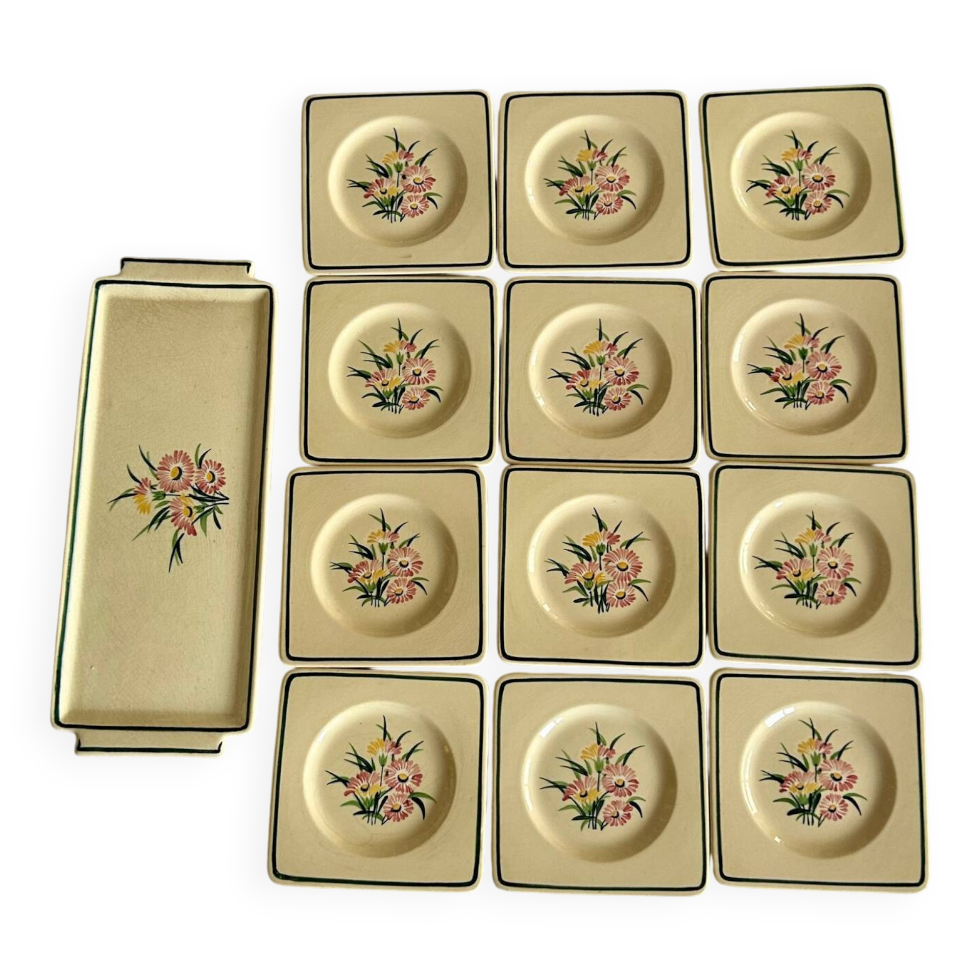 Cake service in Gien earthenware, Butterfly pattern, 1960s.