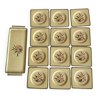 Cake service in Gien earthenware, Butterfly pattern, 1960s.