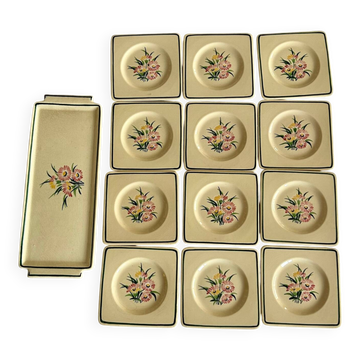 Cake service in Gien earthenware, Butterfly pattern, 1960s.