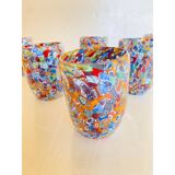 Set of 6 Multicolor Floral Murrine Glasses in the Style of Murano Glass