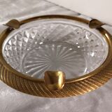 Cut glass and brass ashtray