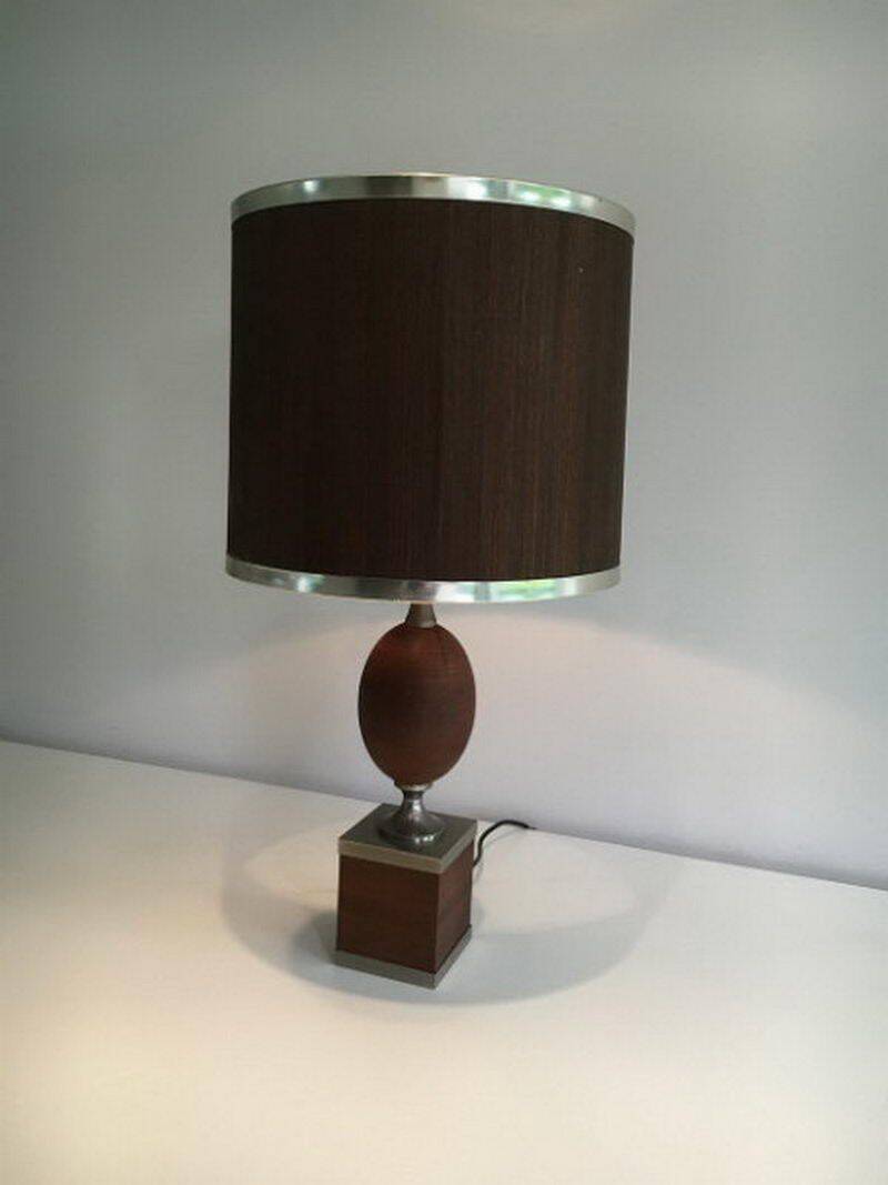 Egg lamp in wood and brushed steel