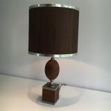 Egg lamp in wood and brushed steel