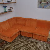 Orange corduroy Modular sofa from the 70's, 4 pieces