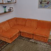 Orange corduroy Modular sofa from the 70's, 4 pieces