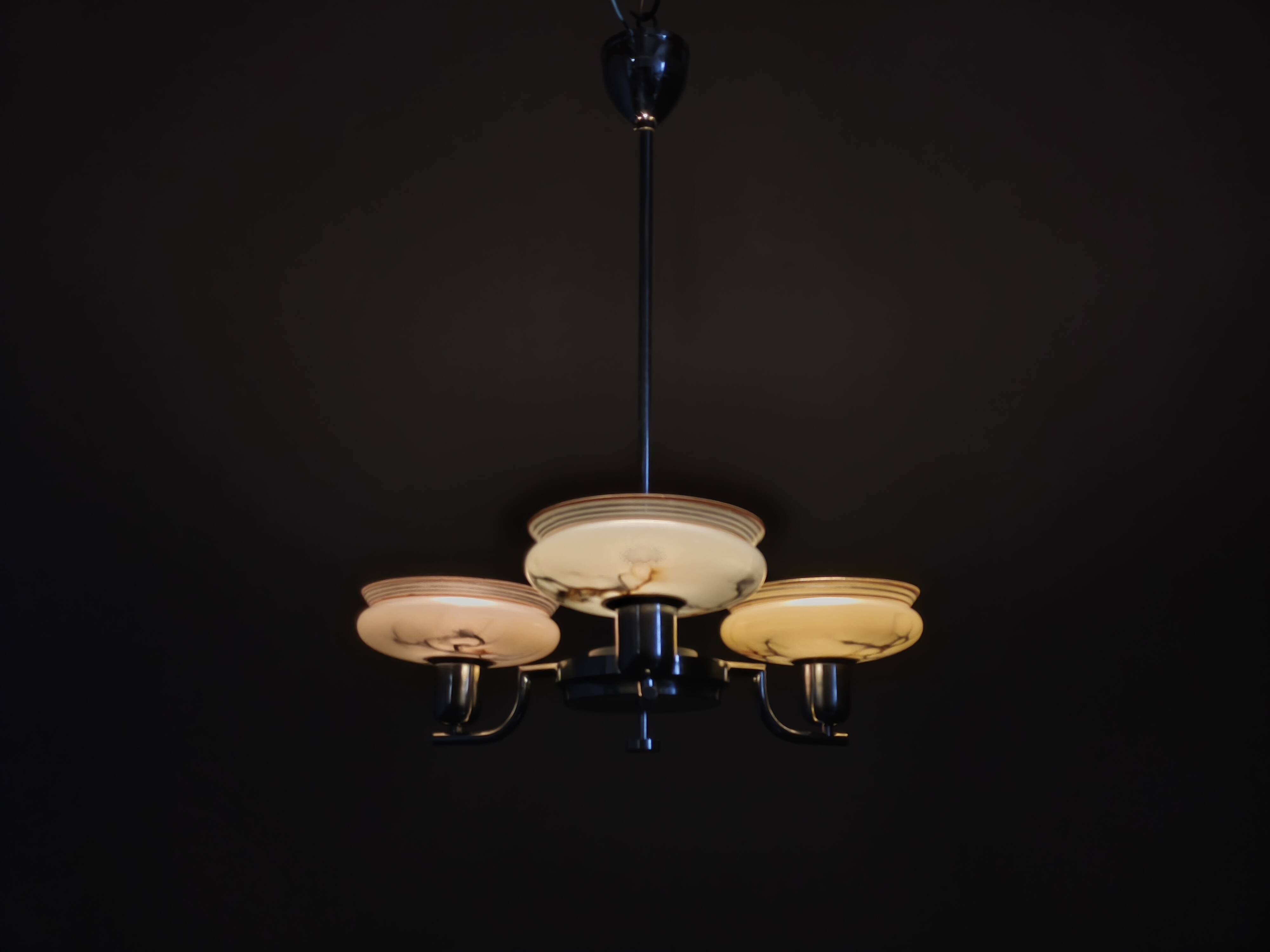 Art Deco Chandelier by Napako, Chrome & Marble Glass, 1930s