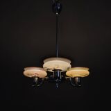 Art Deco Chandelier by Napako, Chrome & Marble Glass, 1930s