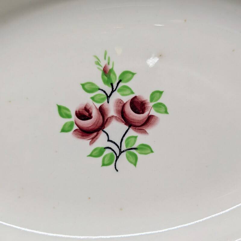 Oval shallow dish Moulin des Loups Orchies model Two Roses
