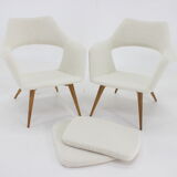 Pair of miroslav navratil shell lounge chairs in sheepskin fabric, czechoslovakia, 1960