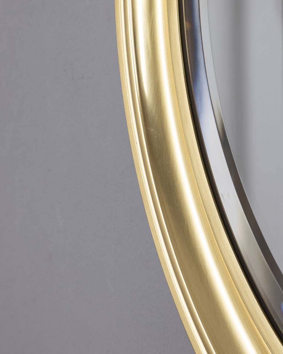Vintage Italian Round Wall Mirror in Brass, 1970s