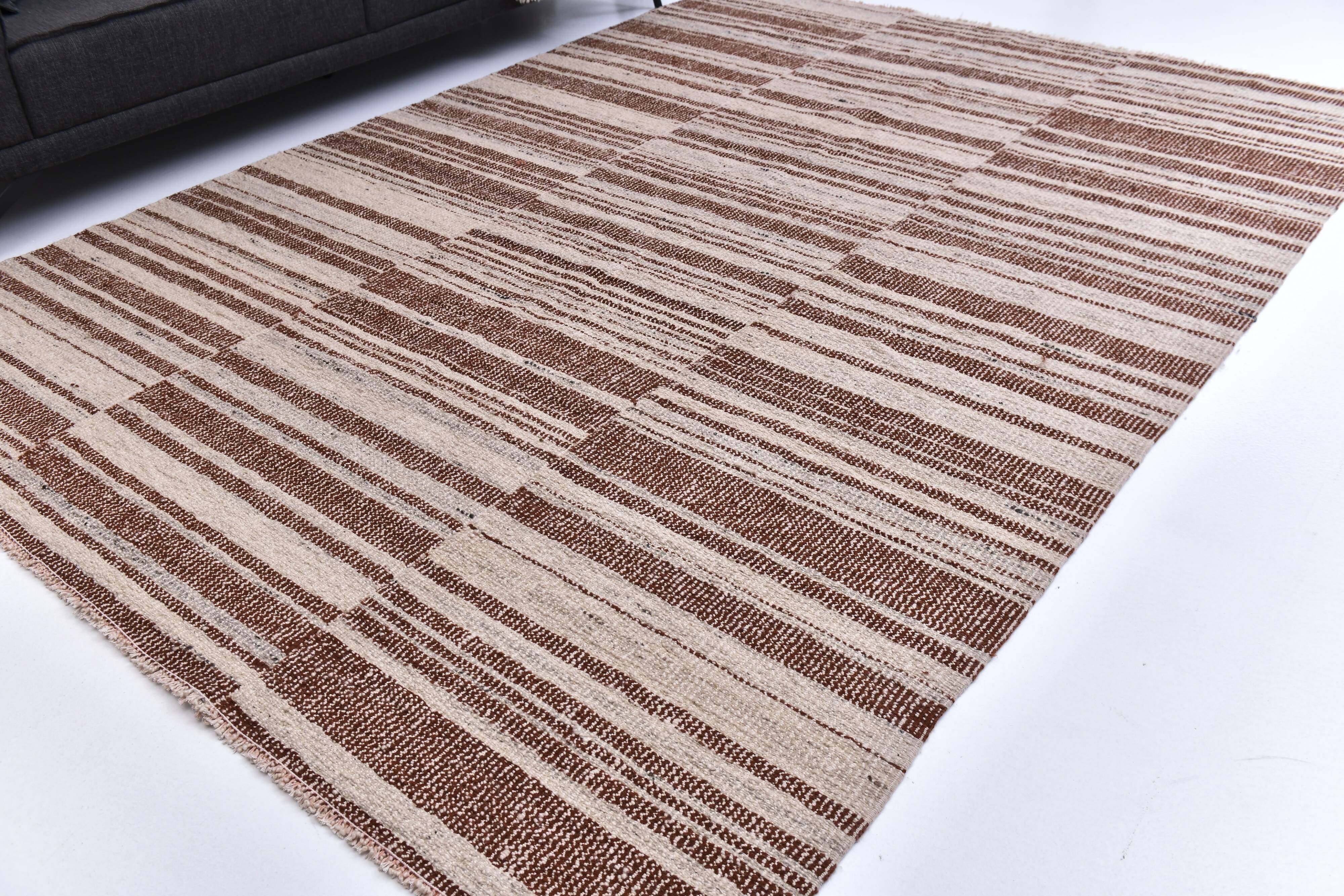 215x300 cm orange beige wool kilim rug, 7x10 terracota kilim rug.