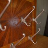 Art Deco marquetry and aluminum wall coat rack