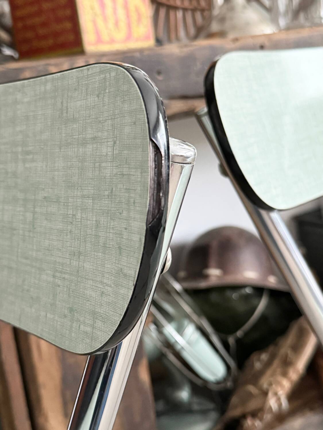 Set of 3 green Formica chairs