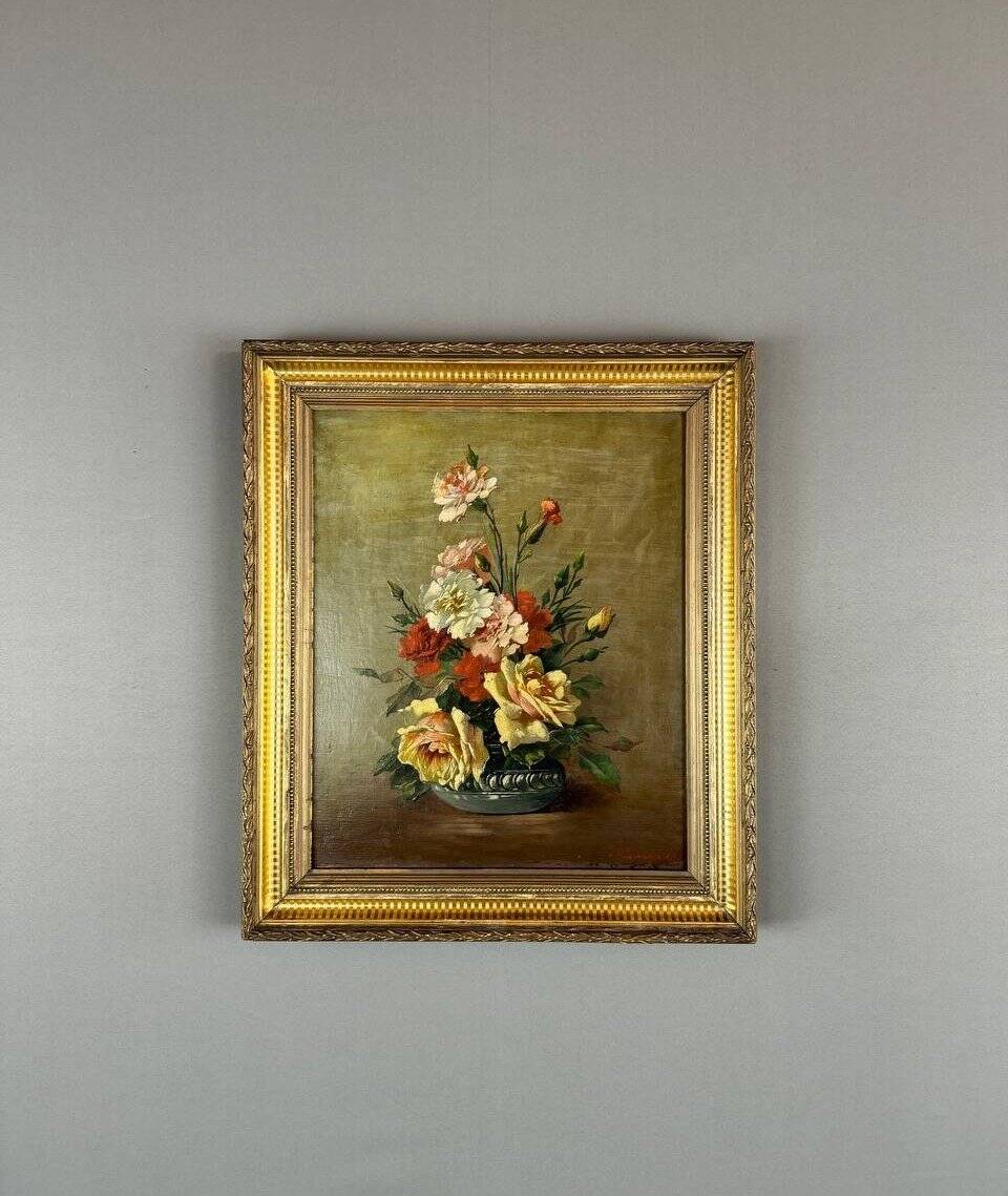 Oil on Canvas Painting Floral Still Life, French School, Paris, Early