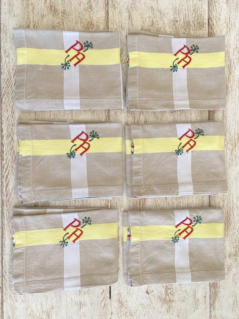 6 Large antique damask monogrammed PA napkins - Métis - 56x57 cm