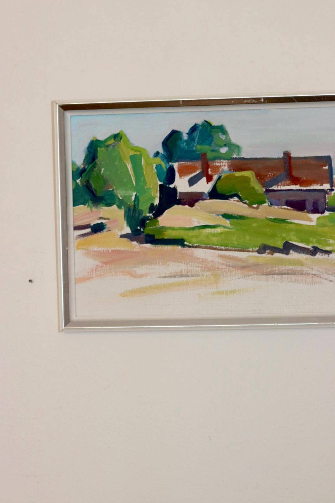 Oil painting on Swedish panel from the mid-century "House by the Sea in Öland" by Åke Adolfsson