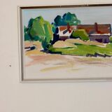 Oil painting on Swedish panel from the mid-century "House by the Sea in Öland" by Åke Adolfsson