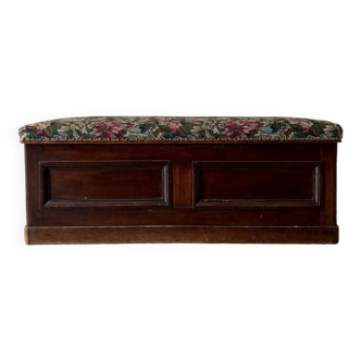 Dark wood and floral jacquard storage bench