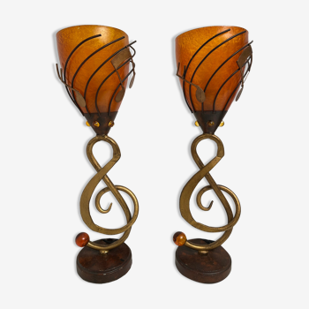 Pair of vintage musical note table lamps