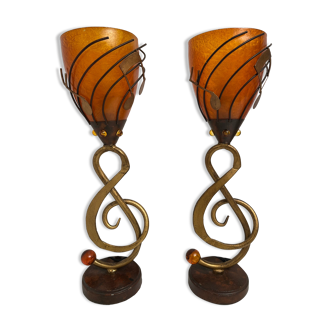 Pair of vintage musical note table lamps