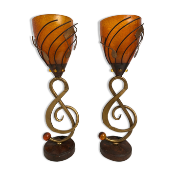Pair of vintage musical note table lamps
