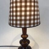 Wooden foot lamp brown tartan lampshade, cottage style