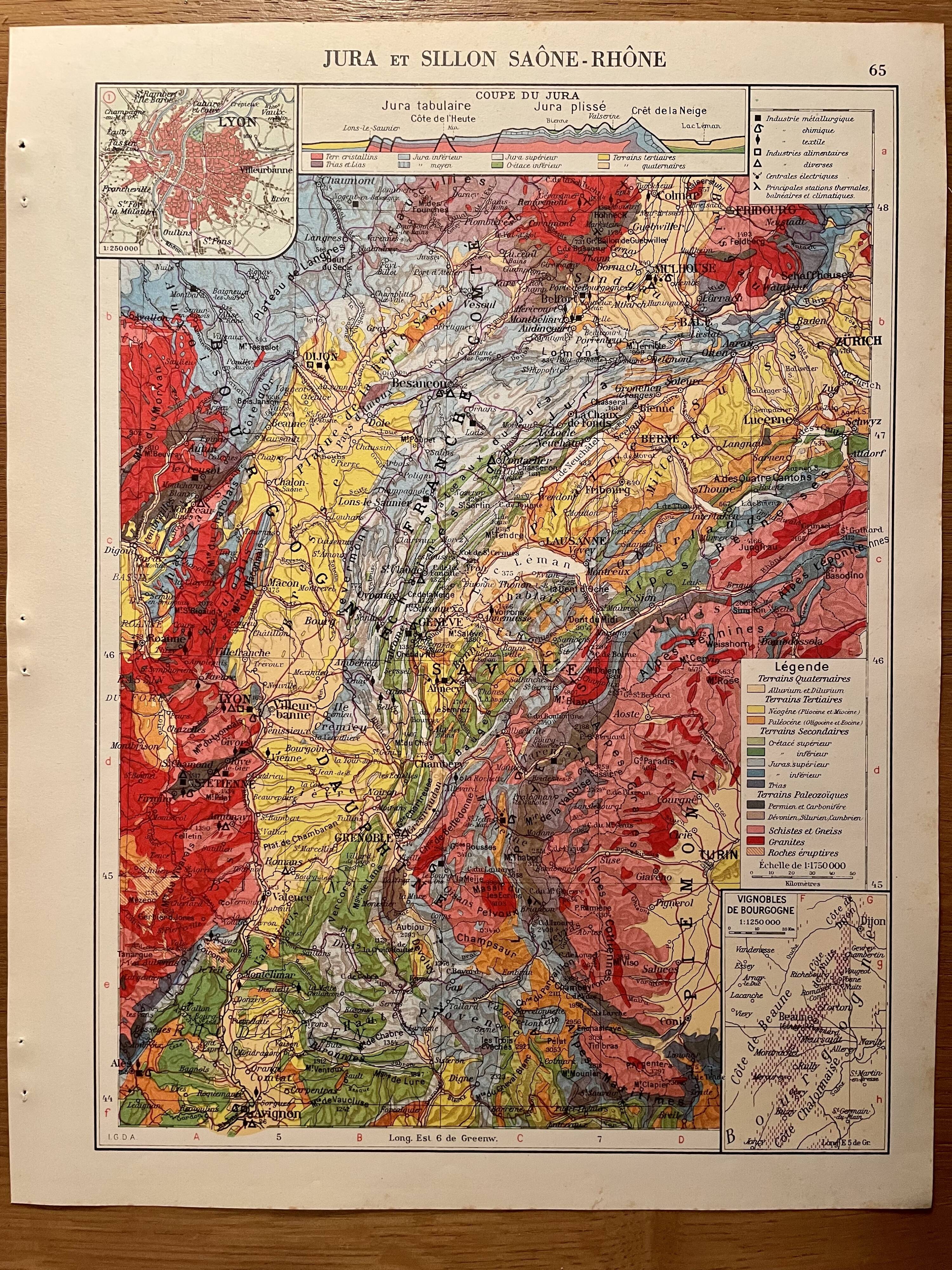 Old map of the Jura from 1951