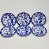 6 Small Dessert Plates in Fine Porcelain with Cherry Blue Decor
