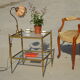 Table de salon en laiton et verre, double plateaux