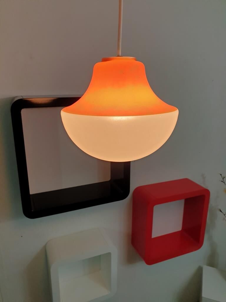 Vintage pendant lamp Orange and white - Vintage chandelier orange and white