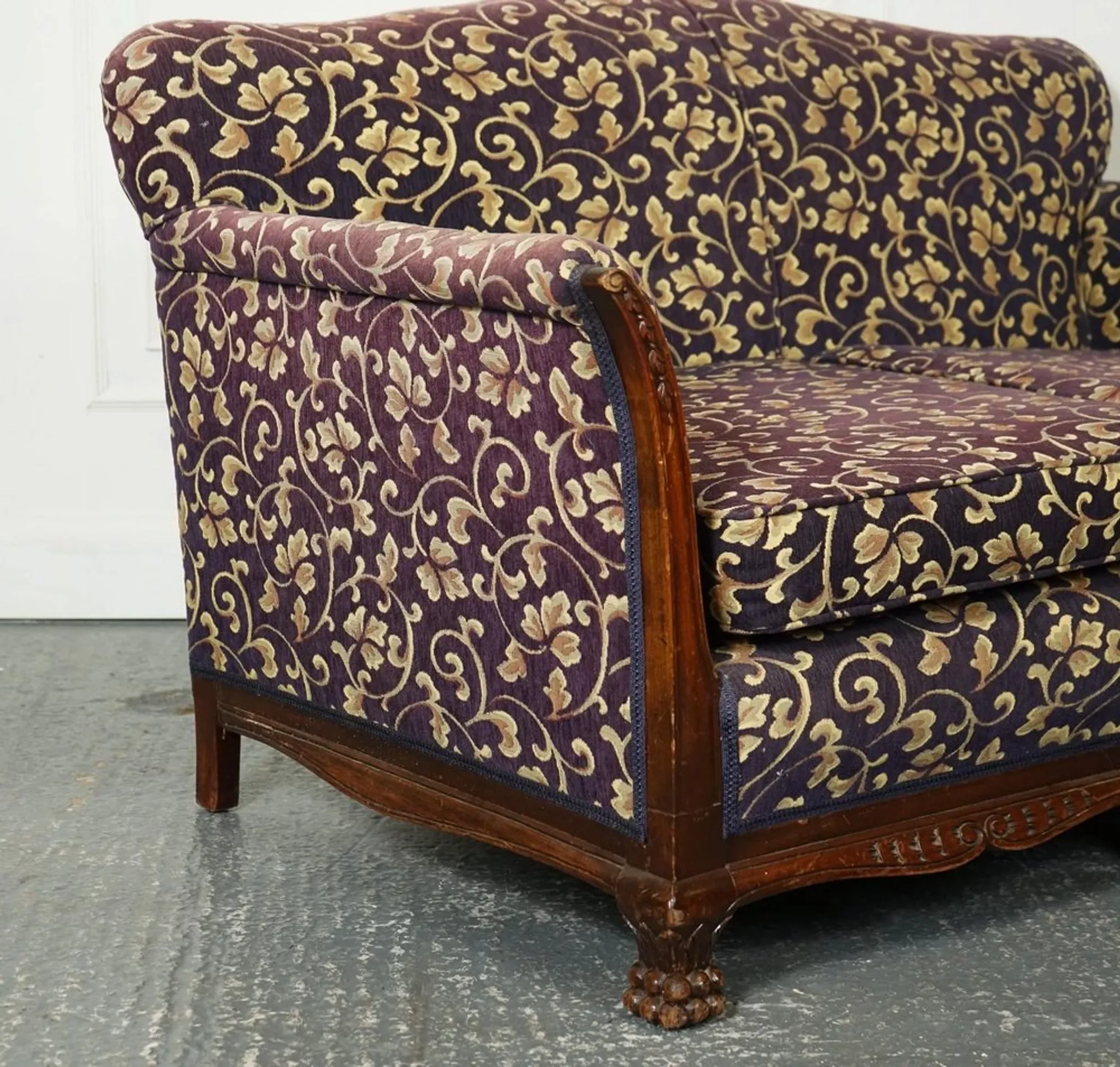 Victorian Fabric Sofa and Armchairs, Set of 3