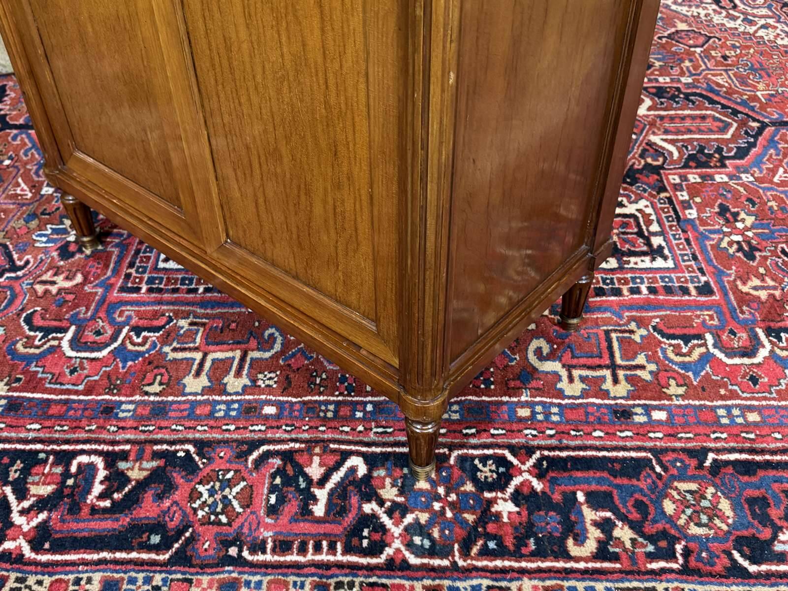 Small Louis XVI style cabinet in mahogany, oak, and marble top.