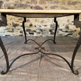 Table basse en fer forgé et plateau en chene brut