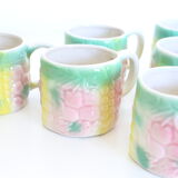 Set of 6 beautiful ceramic cups dabbling style, vintage