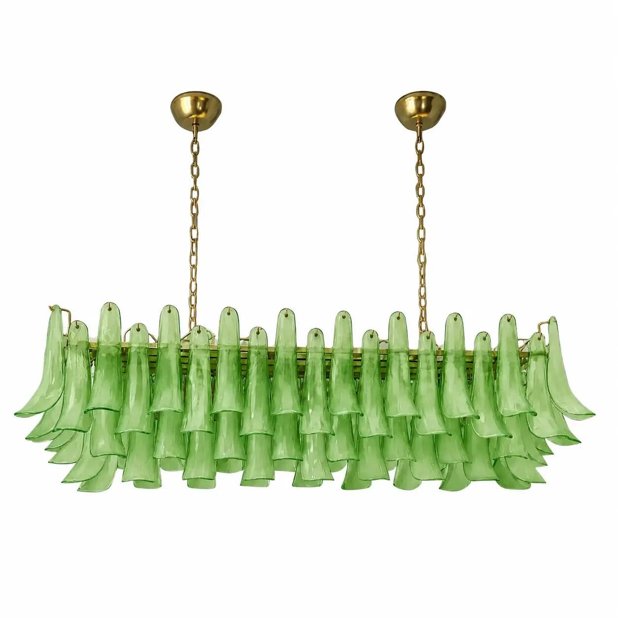 Contemporary Modern Green Frosted "Selle" Murano Glass Rectangular Chandeli
