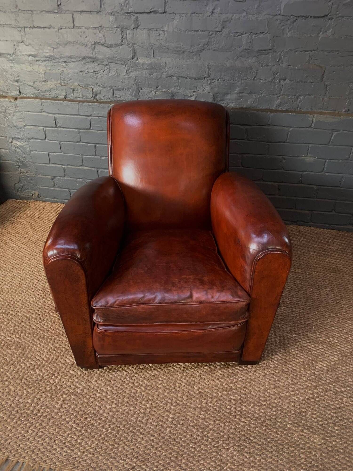 French, leather club chair, cuban lounge model circa 1940's