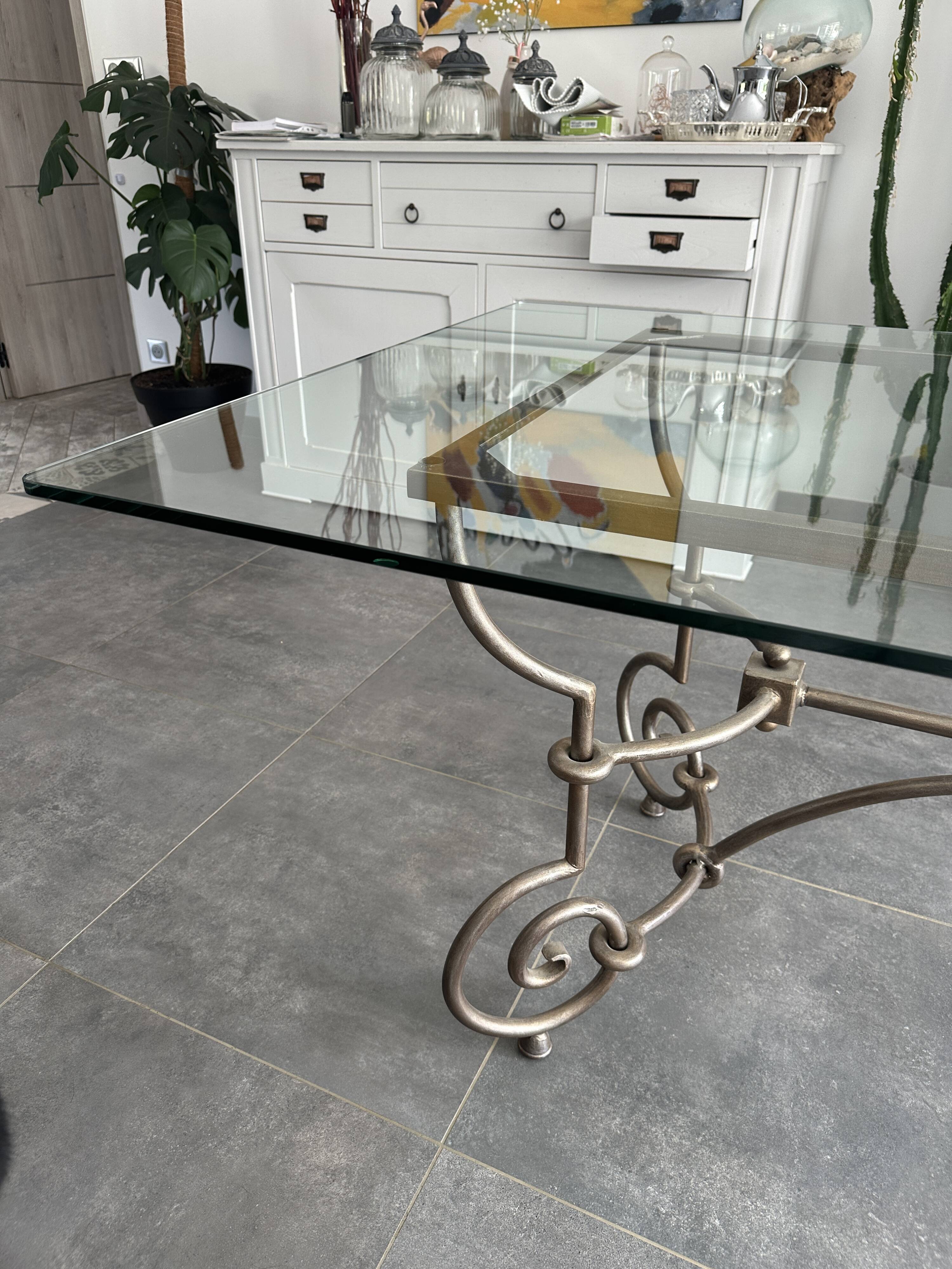 Roche Bobois glass and steel dining table and 6 chairs