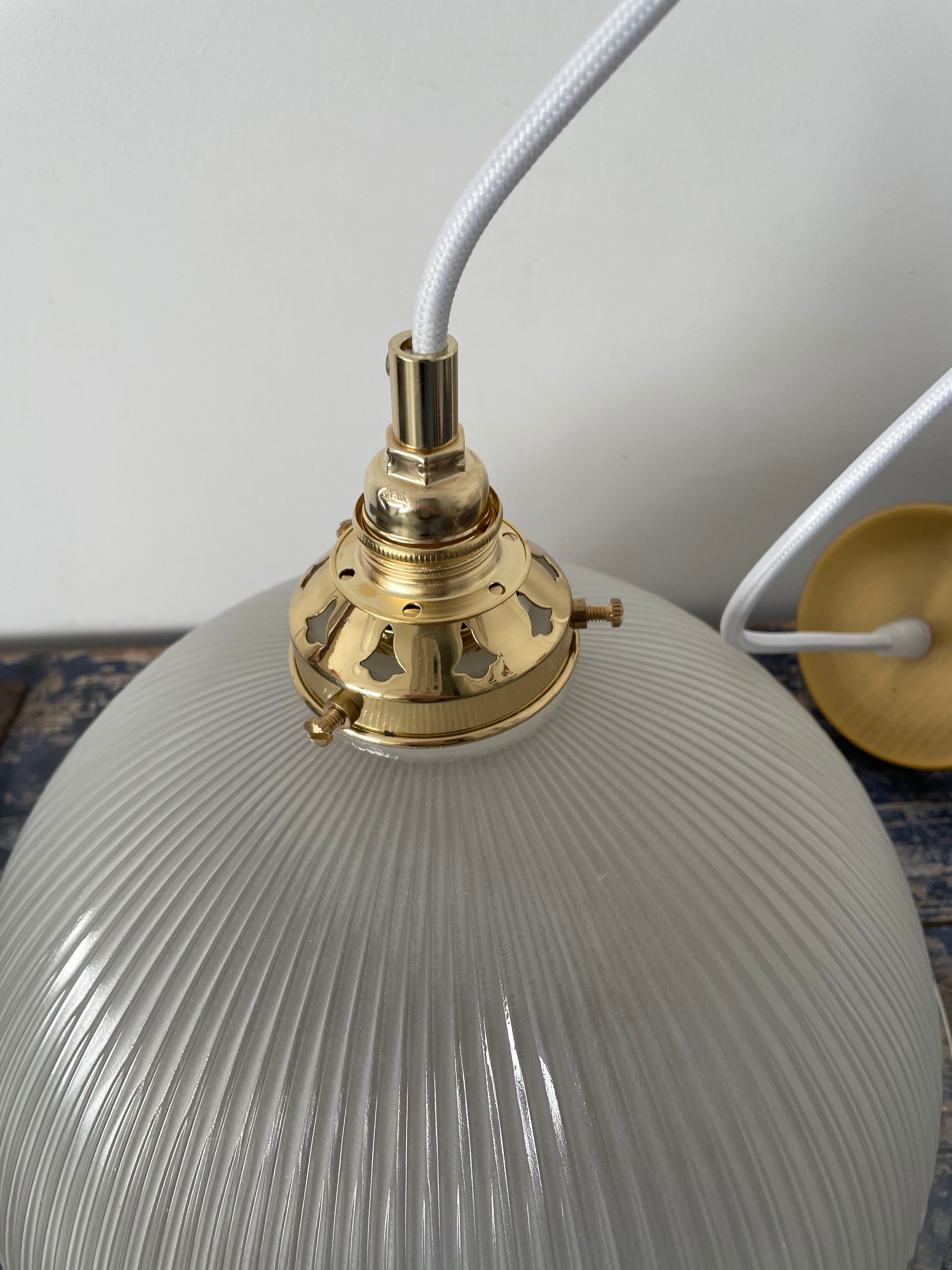 Vintage pendant lamp in electrified prismatic glass with new