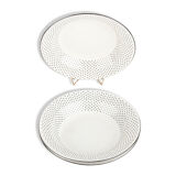 Set of 3 earthenware soup plates of Gien France, black peas pattern