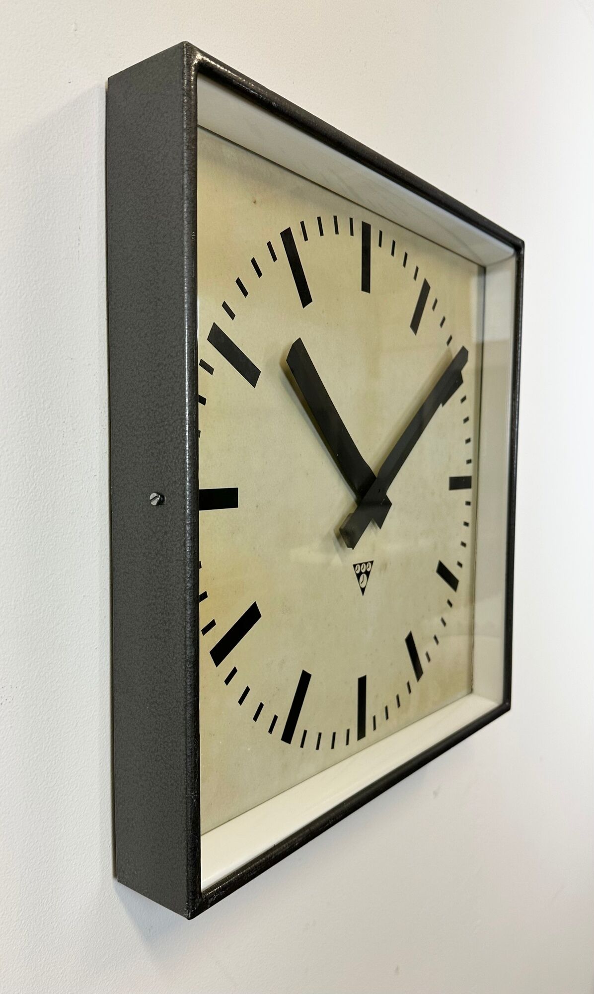 Dark grey square wall clock from pragotron, 1960s