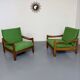 Lot of 2 vintage armchairs in solid oak with boucle fabric, Scandinavian design from the 70s.