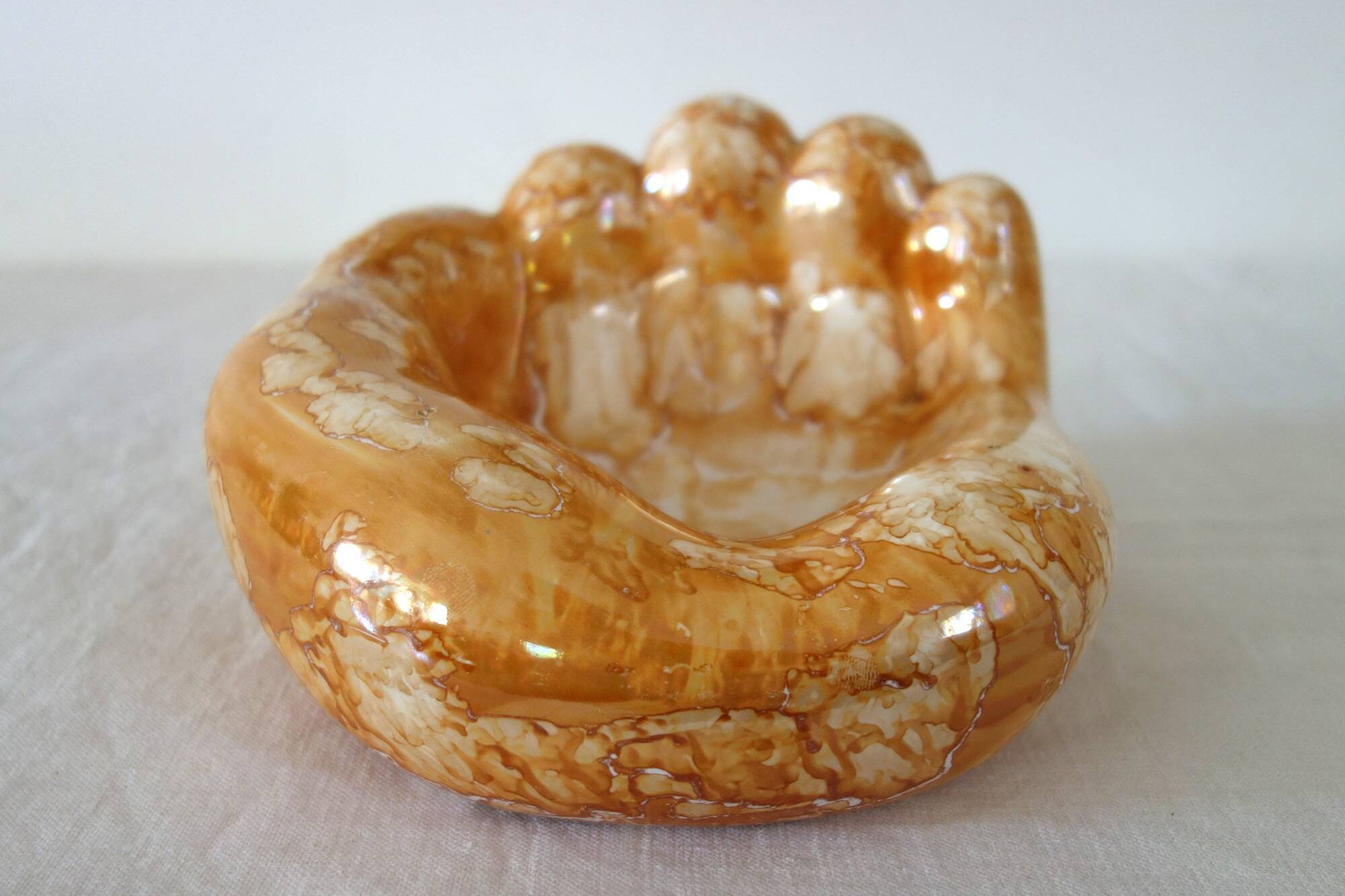Ceramic enamelled hand dish from the 1970s