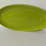 Large fish dish Gien green chartreuse relief vintage