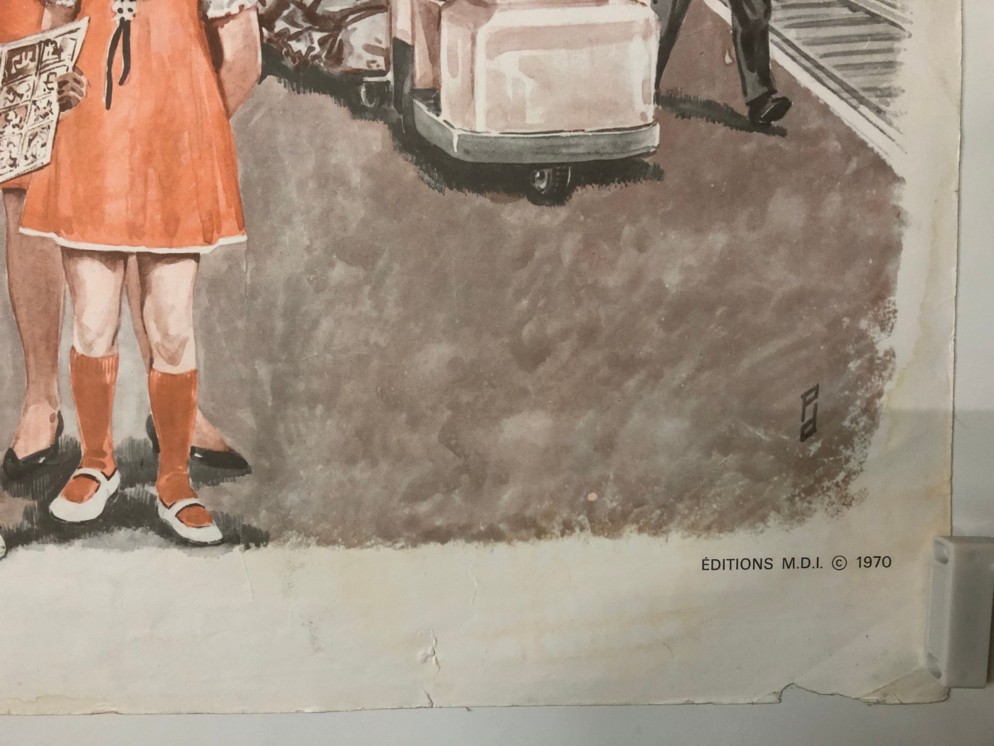 Vintage school poster of the station traffic and platform