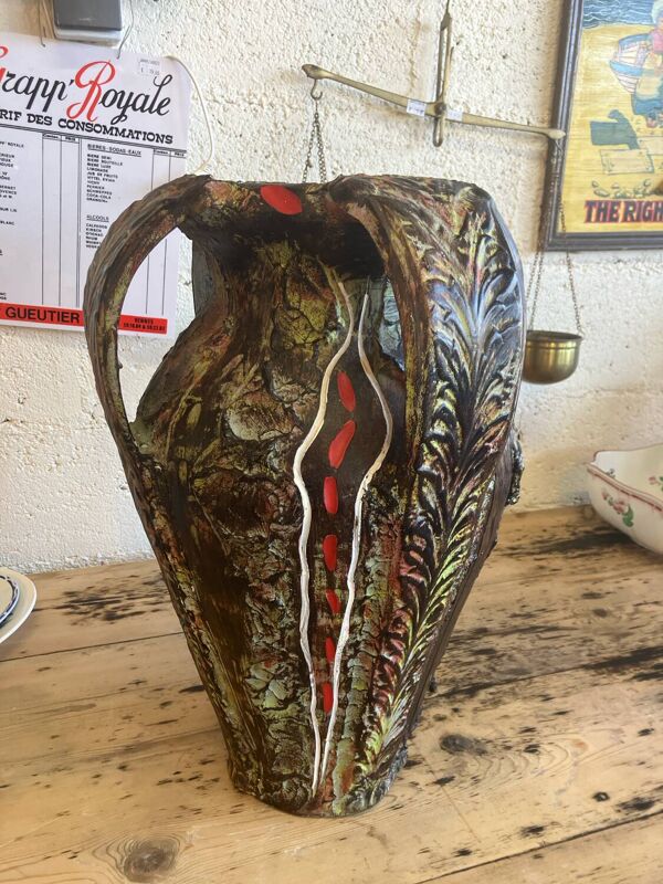 52cm Grand vase avec hanse Signé Santi