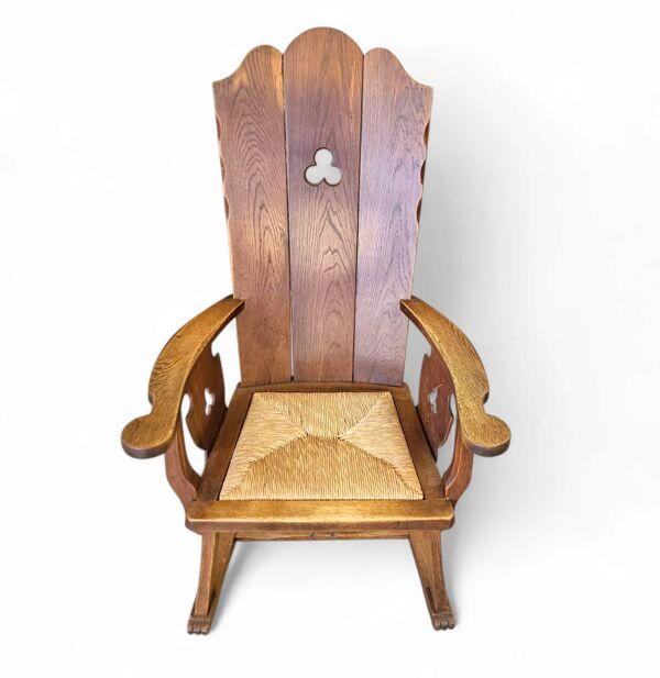 Fauteuil à dossier haut / monastère / siège en jonc des années 1950