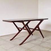 Table basse des années 1950 Ilse Möbel avec plateau en verre noir